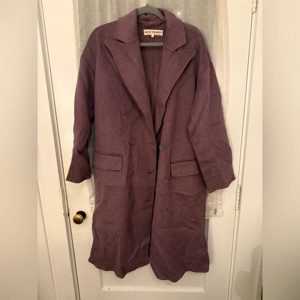 Free People Adore You Wool Blend Maxi Coat in Plum